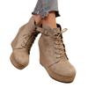 Autumn New Large Size Round Head Wedge Heel Velvet Warm Lace-up Short Boots European and American Thick-soled Boots