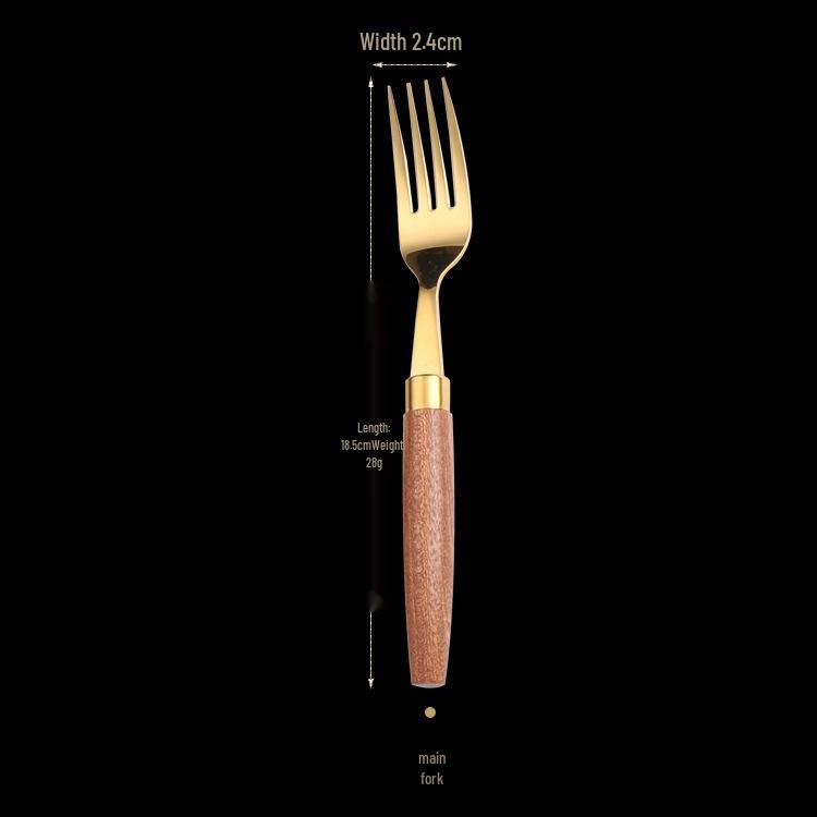 HS Western Cutlery Set: Exquisite Sapele Wood & 304 Stainless Steel Knife, Fork, Spoon with Round Wood Handle.
