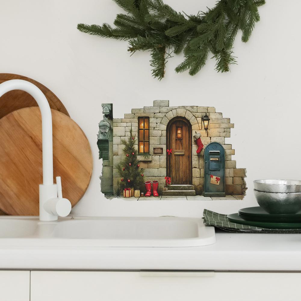 Cartoon Retro Weihnachtsatmosphäre Wandaufkleber für Wohnzimmer- und Schlafzimmerdekoration