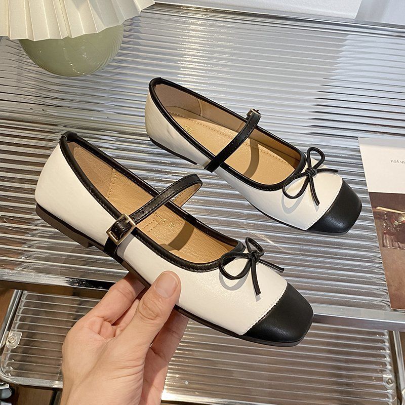 Mary Jane Shoes French Ballet Shoes Slim New Square Head Bow Word Belt Grandma Shoes Sweet Single Shoes