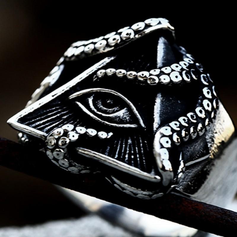 Adjustable Open Ring With All-Seeing Eye Motif Sterling Gothic Punk Retro Unisex Finger