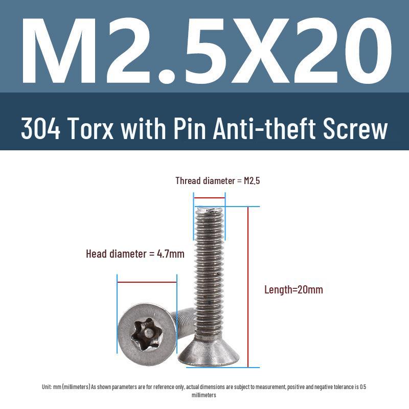 Yigu 304 Tamper-Proof Countersunk Torx Pin Screws, M2-M8, Flat Head, Anti-Removal
