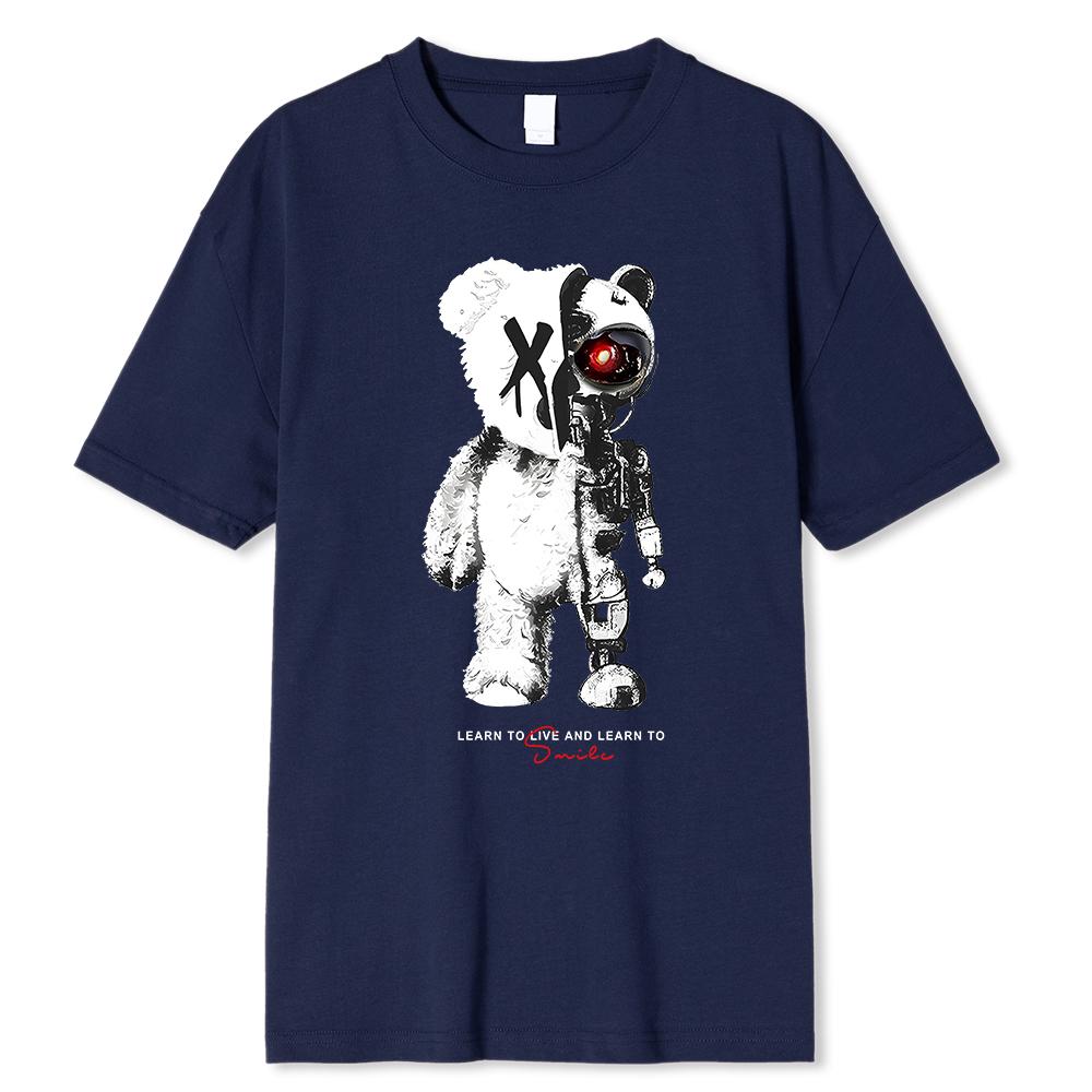 Cartoon Machine Bear Print Male T-Shirt Oversize T-Shirt Fashion Streetwear Cotton Tops Tee Clothes Loose Breathable Tshirt