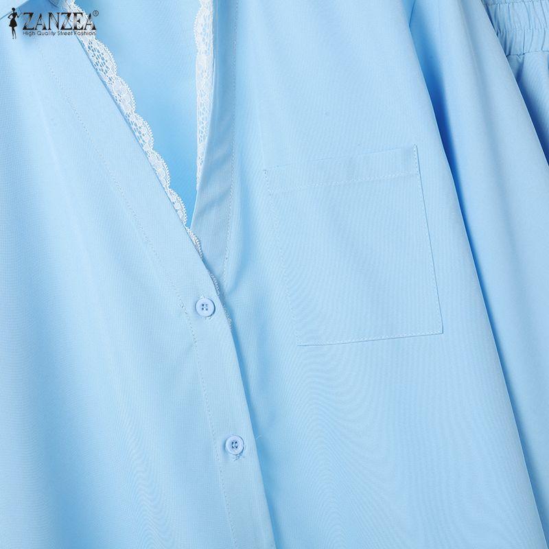 ZANZEA Women Long Sleeve Blouse and Pants Casual Two Piece Suit Sets