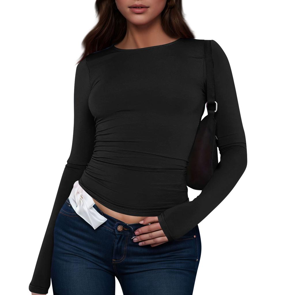 Women's Fashion Colour Blocking Round Neck Long Sleeve T-Shirt Top