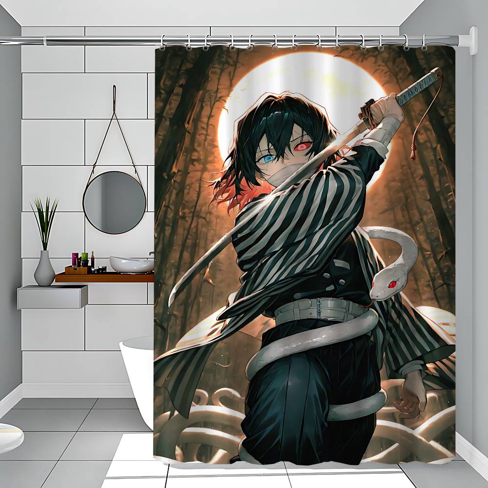 Obanai Iguro Polyester Shower Curtain Waterproof Rust Resistant Grommet Easy Care Wipe Clean Durable