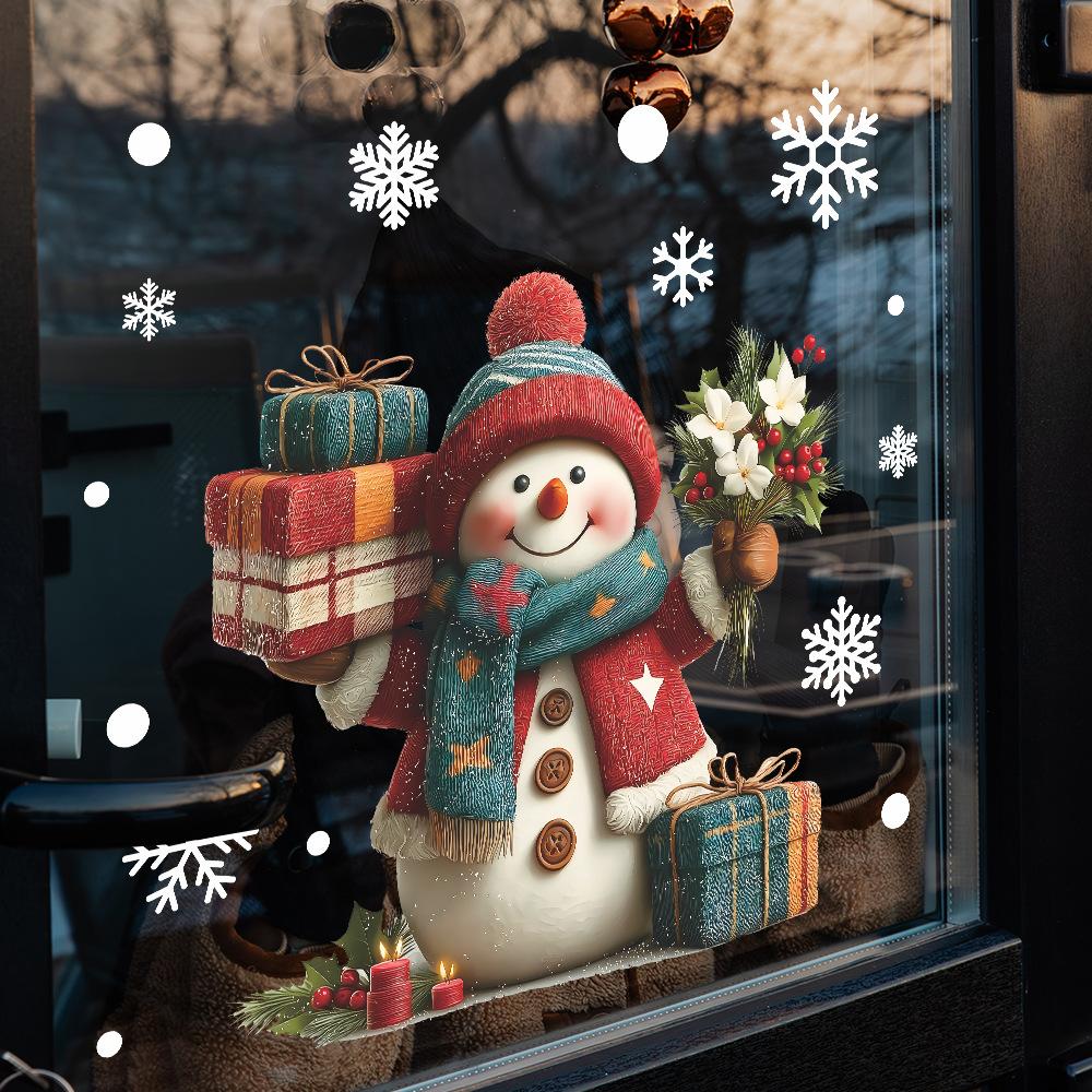 Creative Snowman Snowflake Glass Window for Flowers and Gifts Home Beautification Decorative Window Sticker Uv