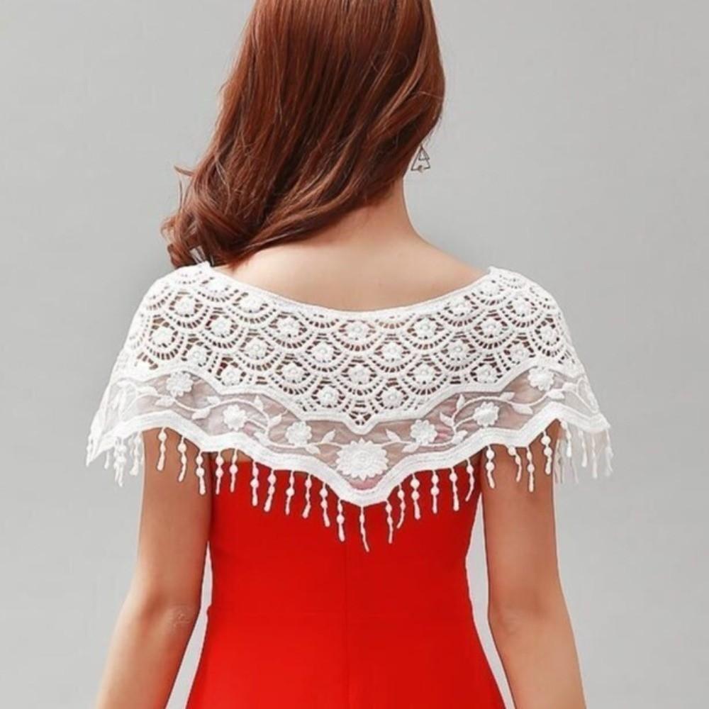 Hollow Out Lace Shawl Poncho Elegant Lace Neckline Shirt Cover Lace Cover Up Tops Daily