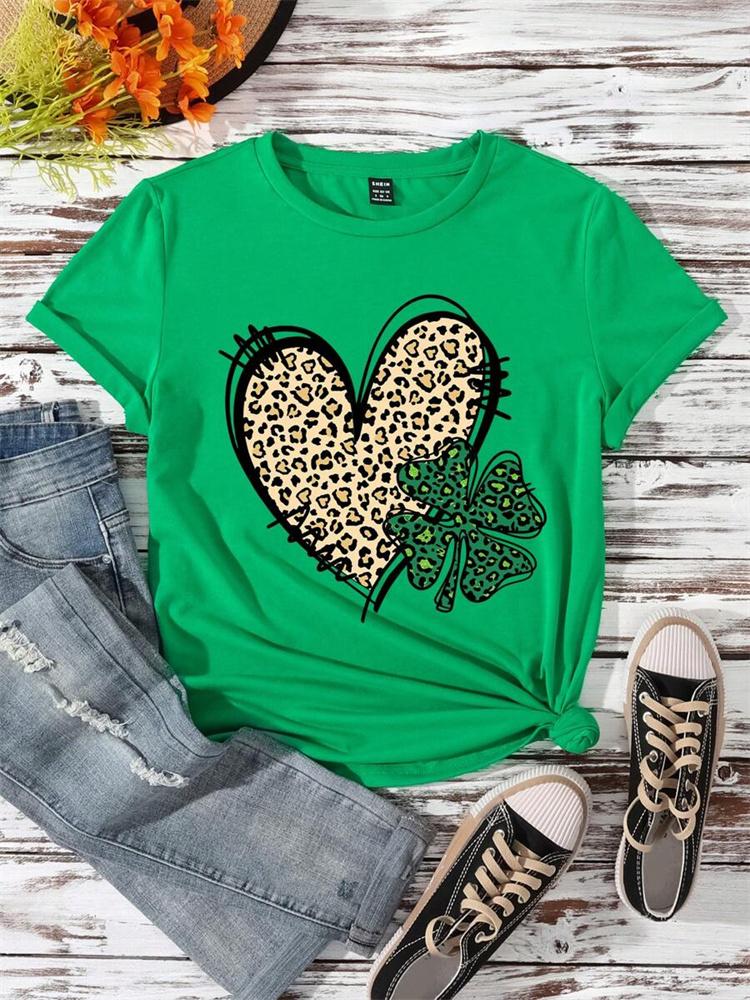 Urban Fashion Women's Leopard-print Short-sleeved Top Summer Daily Casual Women's Crew-neck T-shirt Outdoor Street Elegant Top