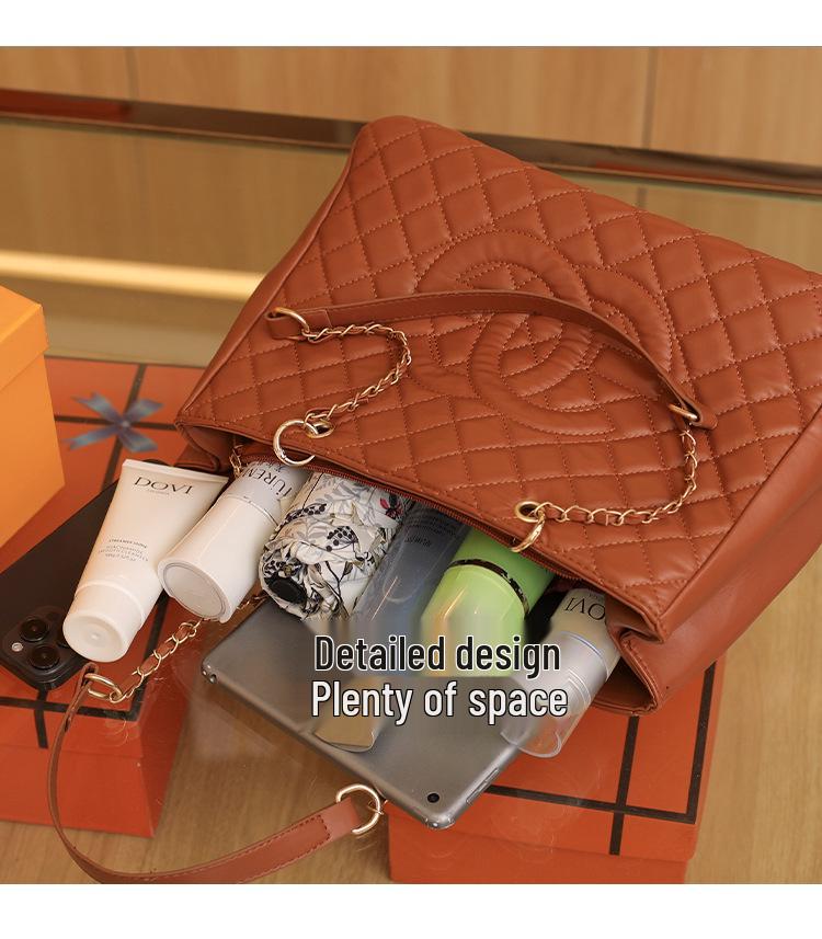 Women's Fashion Diamond Pattern Chain Tote Bag