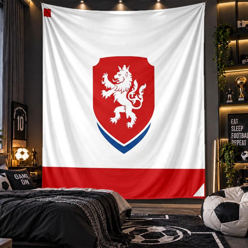Wall Hanging Tapestry Czech Republic Football Print Cloth for Living Room Bedroom Home Decor