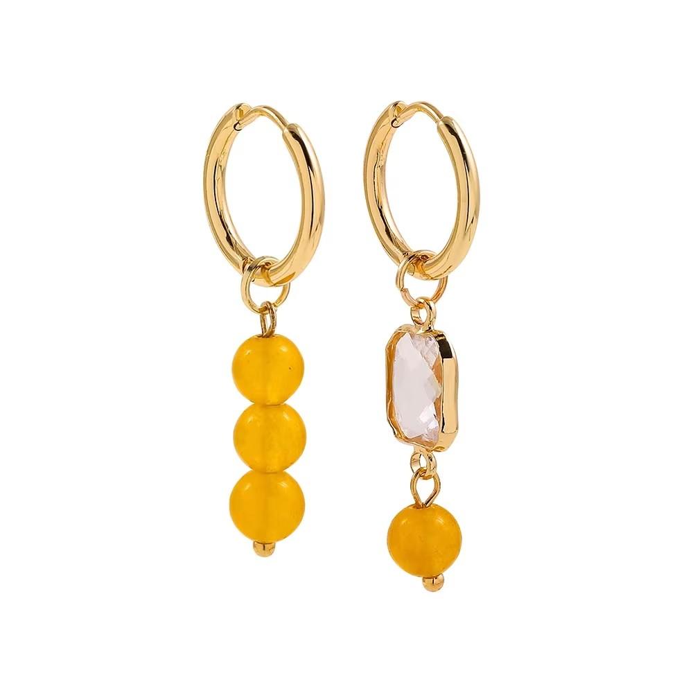 Bohemian Style Natural Stone Beads Irregular Pendant Earrings for Women Stainless Steel Hoops Earring Charm Summer Jewelry