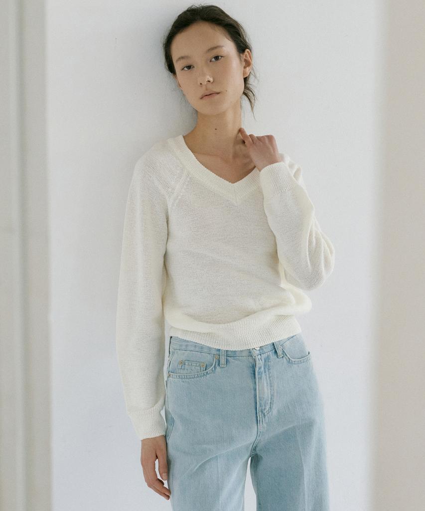 OCTETTE Paper Deep V-Neck Knit_2Color