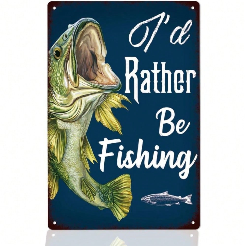 Vintage Fishing Sign Metal Wall Art Rustic Garage Pub Decor Lake Cabin Man Cave