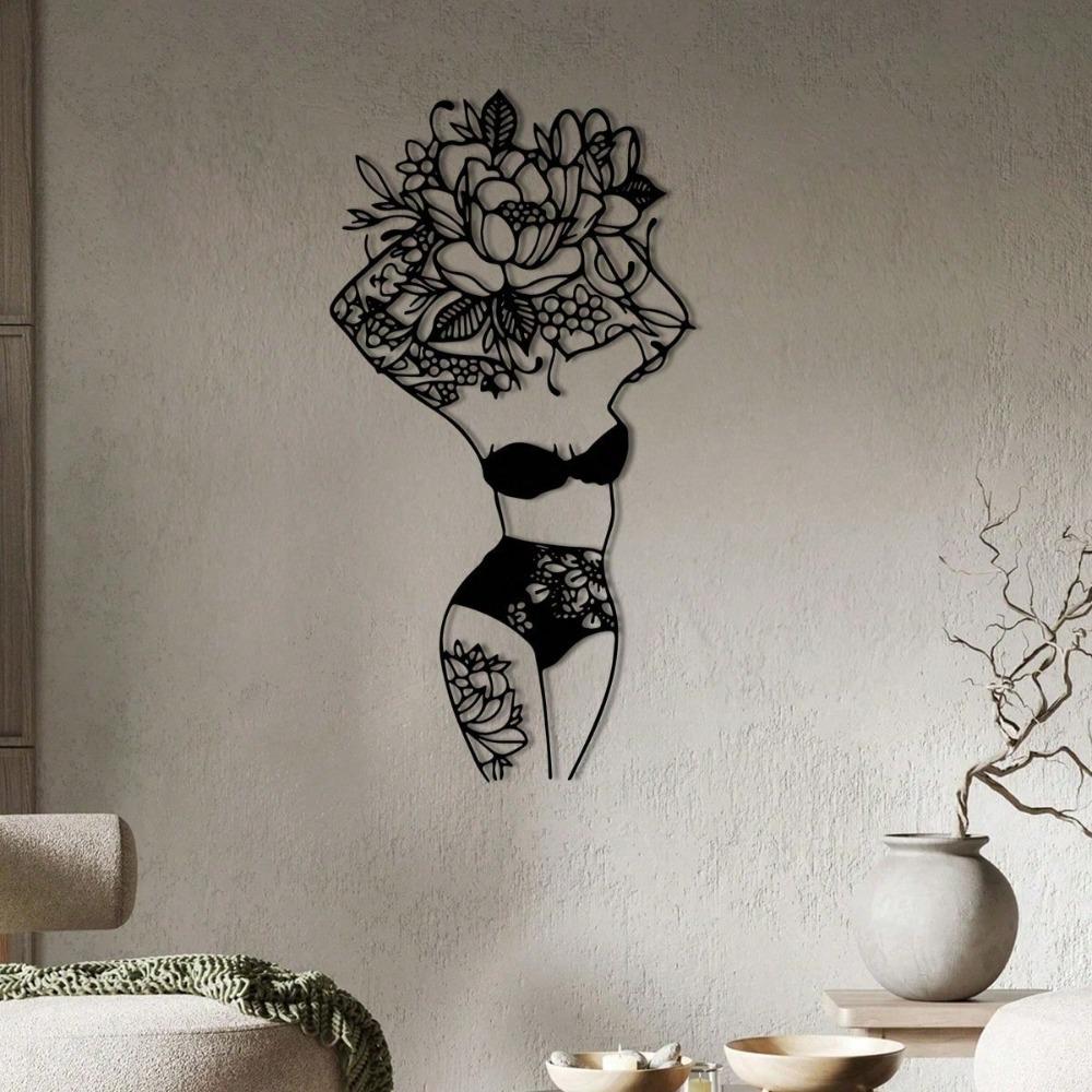 Flower Woman Metal Wall Decor Abstract Female Line Art Set Minimalist Bathroom Home Gift