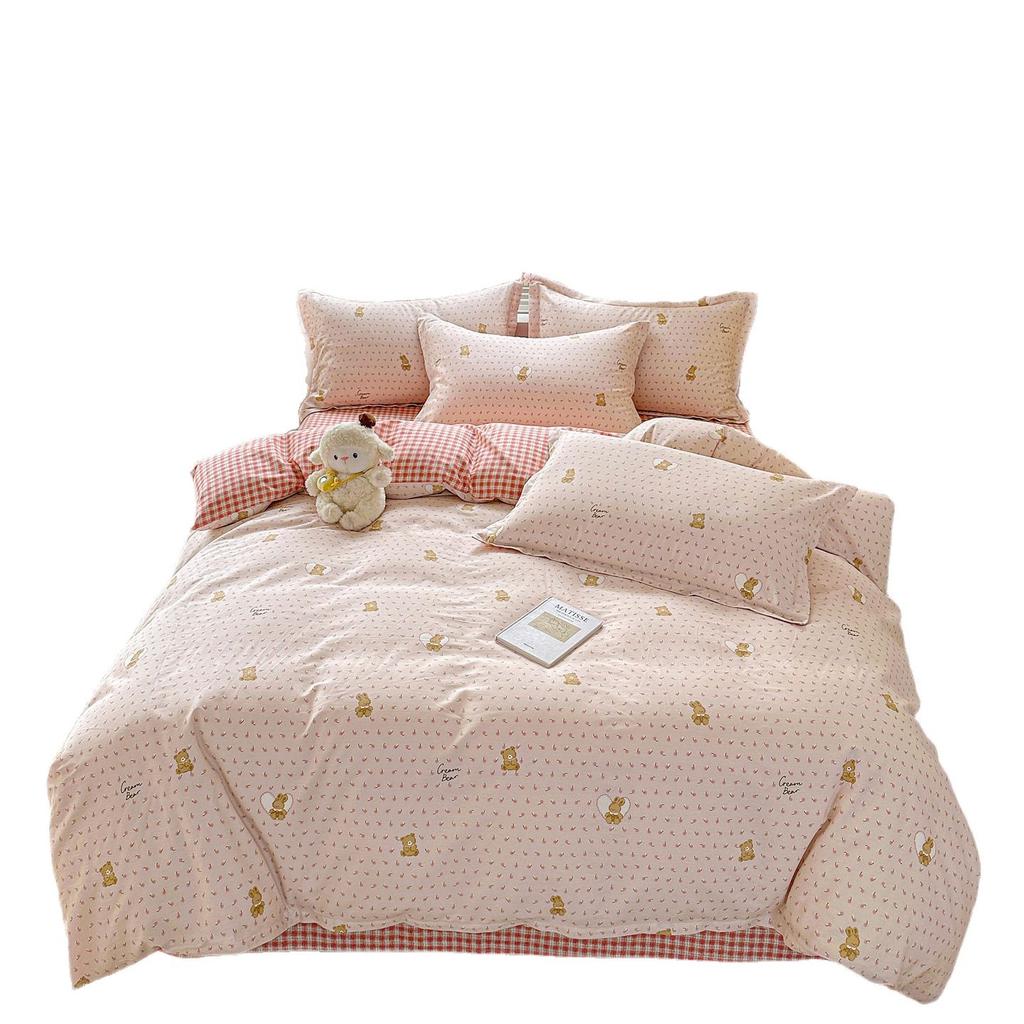 100 pure cotton four-piece set, new cotton quilt cover, bed sheet, bed hat, student dormitory single bed three-piece set 1