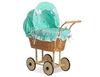 Wicker High Doll Pram with Mint Bedding and Lining Natalia Natural