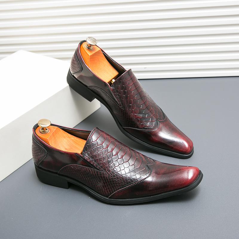Fashion Luxury Brand Men Leather Shoes Slip-On Black Crocodile Mens Dress Shoes Print Woven Pattern Loafers Wedding Office Shoes For Men