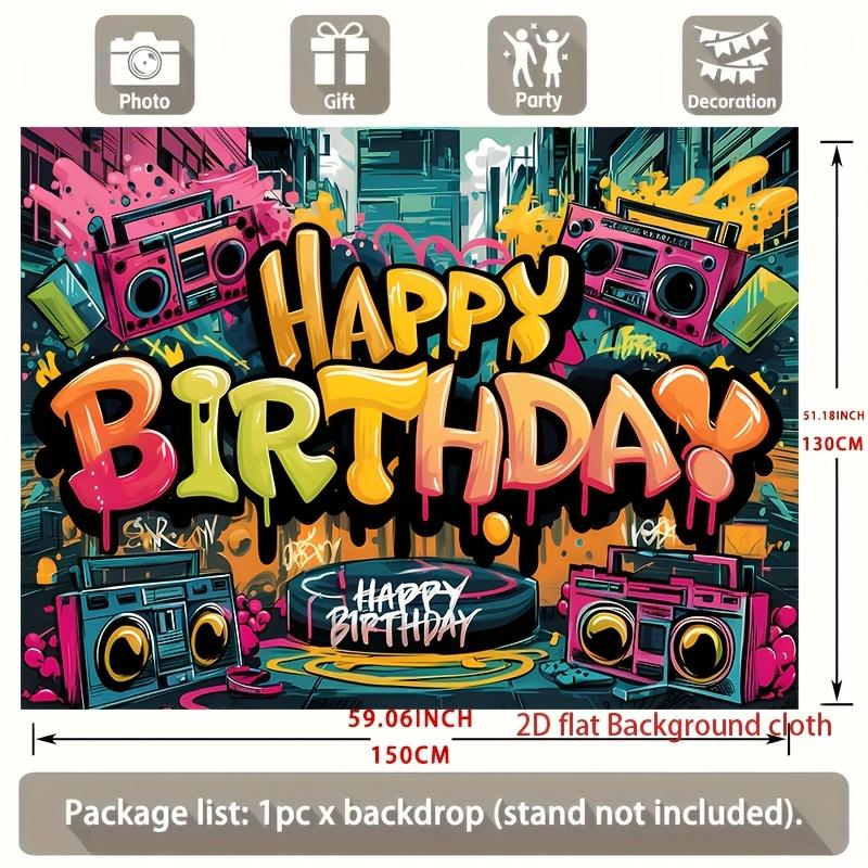 Hip Hop Graffiti Birthday Backdrop 1pc - Polyester Party Decor