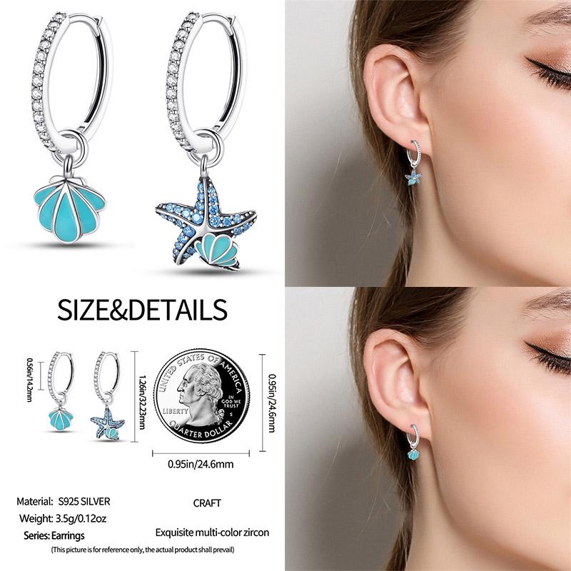 Luminous Shell Women Earrings Original 925 Sterling Silver Pave CZ Star Moon Hoop Earrings Engagement Wedding Jewelry