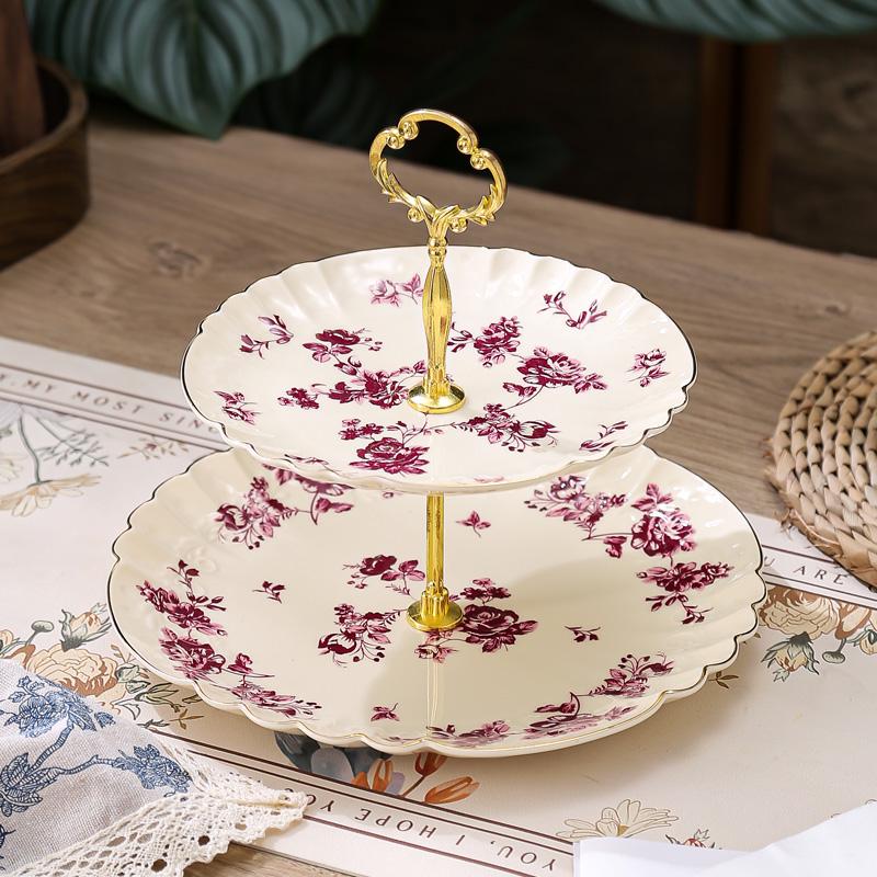 Ceramic Three-Tier Pastry Stand: English-European Style Fruit Bowl, Cake, Candy, and Snack Plate for Afternoon Tea.
