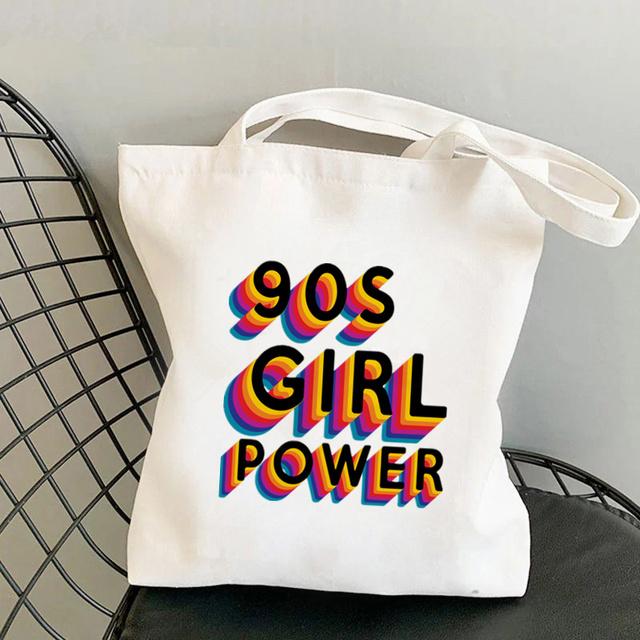 Shopper Girl Power with Butterflies Bag Harajuku Women Shopping Bag Canvas Shopper Bag Girl Handbag Tote Bag Shoulder Lady Bag
