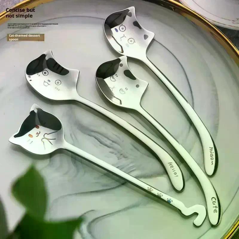 Food Grade Stainless Steel Cartoon Cute Cat Spoon For Coffee Tea Dessert Stirring Daily Use