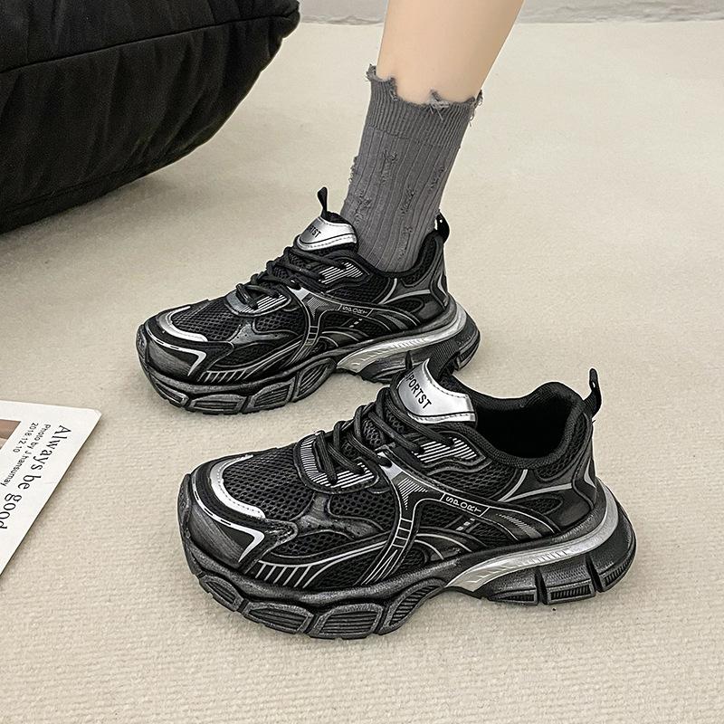 

Fashion old heightening dad shoes women s shoes 2024 autumn new mesh breathable versatile lightweight casual sports shoes 35 чёрный
