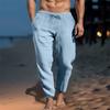 European and American New Men's Solid Color Drawstring Cotton and Linen Loose Casual Beach Casual Pants
