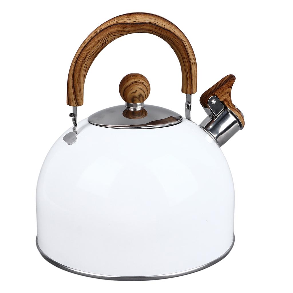 2.5L Stainless Steel Whistling Kettle Thicken Rust Prevention Universal Water Kettle Flat Bottomed Kette White