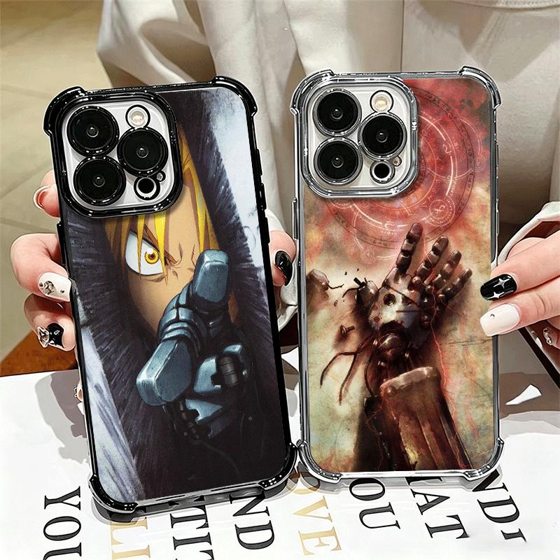 F-ullmetal A-Alchemist Anime Plating Phone Case For Iphone 16 17 Pro Max Air 16E 14 15 Plus 12 13 Mini Anti-Fall Airabag Cover