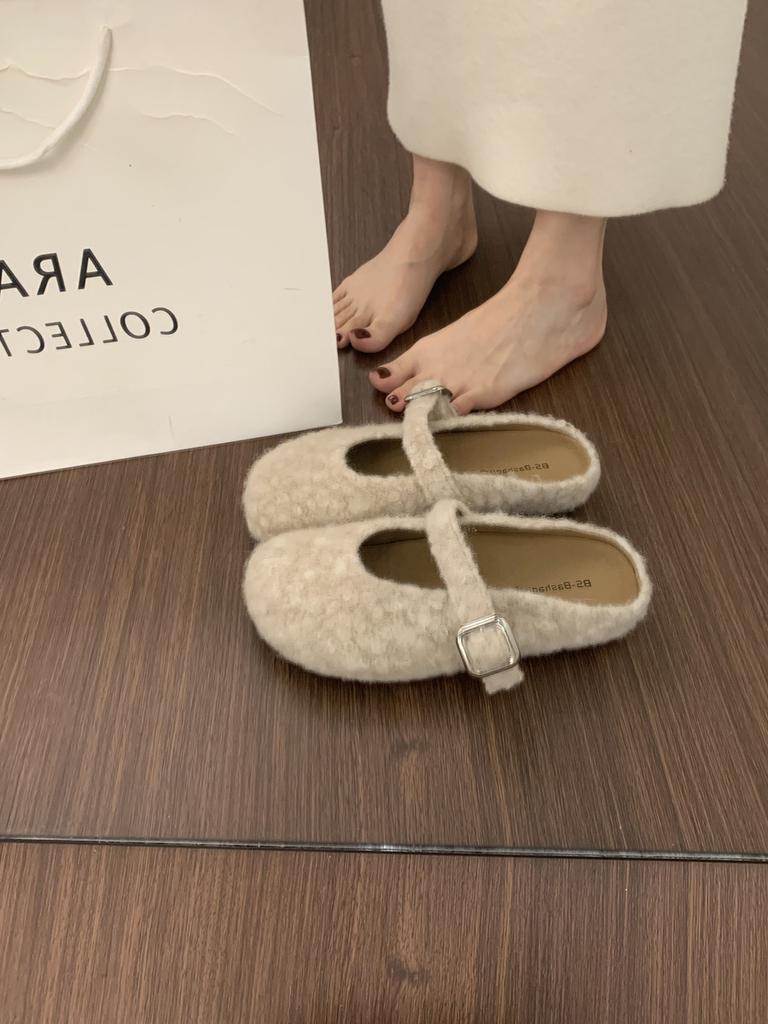 Retro Evening Wind One-word Buckle with Mary Jane Baotou Half Slippers Women's Outdoor Casual Thick-soled Felt Birkenstocks Shoes
