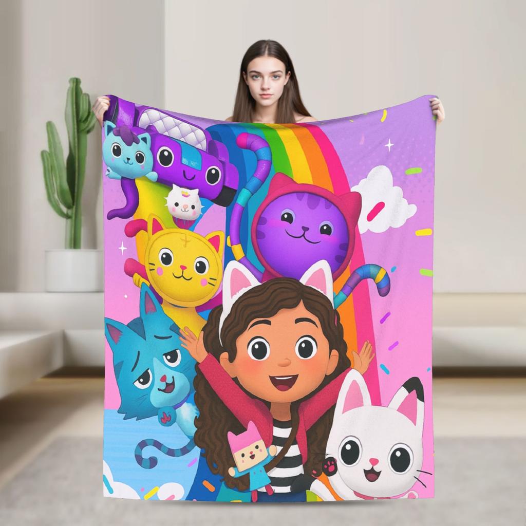 G-Gabby’s Dollhouseds Plush  Warm Soft Blanket  Children Plush Throw Blanket Print Couch Chair Flannel Bedspread Sofa Bed Cover