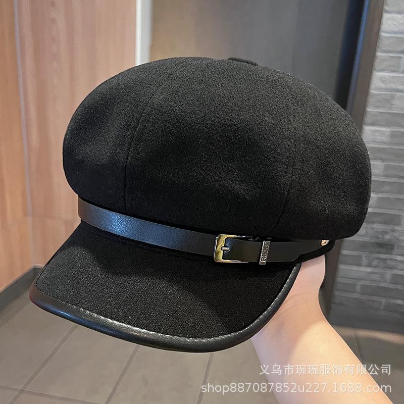Japanese new belt octagonal hat children's autumn and winter big head circumference British retro versatile face newsboy hat