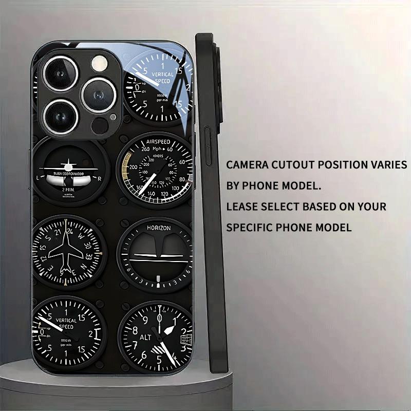 Aviation Instrument Pattern Tempered Glass Phone Case For iPhone 17 Pro Max 11 12 13 14 15 16 Pro 17 Air 7 8 Plus XS X XR Cover