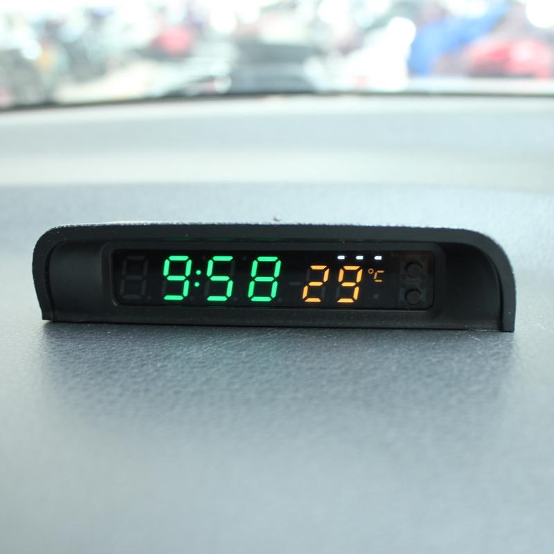 Solar Car Digital Clock Thermometer Dual Color Display Smart Switch High Precision LED Digital Clock Dashboard  Watch Accessorie