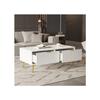 Table Basse - MUVOE - Moderne - 100x50x40 Cm - 2 Tiroirs - Blanc Avec Décorations Dorées
