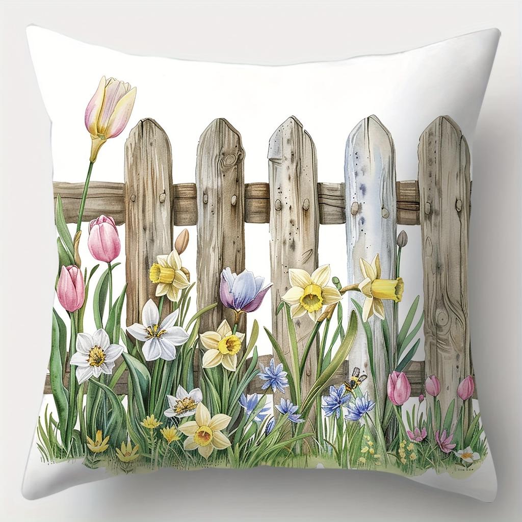 Floral Watering Can Birdhouse Bicycle Fence Pillows Polyester pillowcase, sofa decorative cushion cov Headboard Pillow