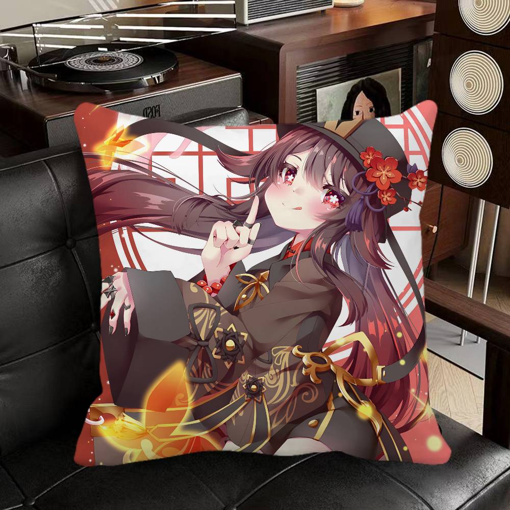 Genshin Impact Hu Tao Game Pillow Case Square Pillow Bedroom Sofa Leisure Comfort Cushion Car Home Decoration