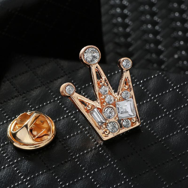 Korean Version Diamond Studded Crown Brooch Vintage Hollowed Out Rhinestone Crown Collar Pin Suit Shirt Brooch Jewelry Accessory