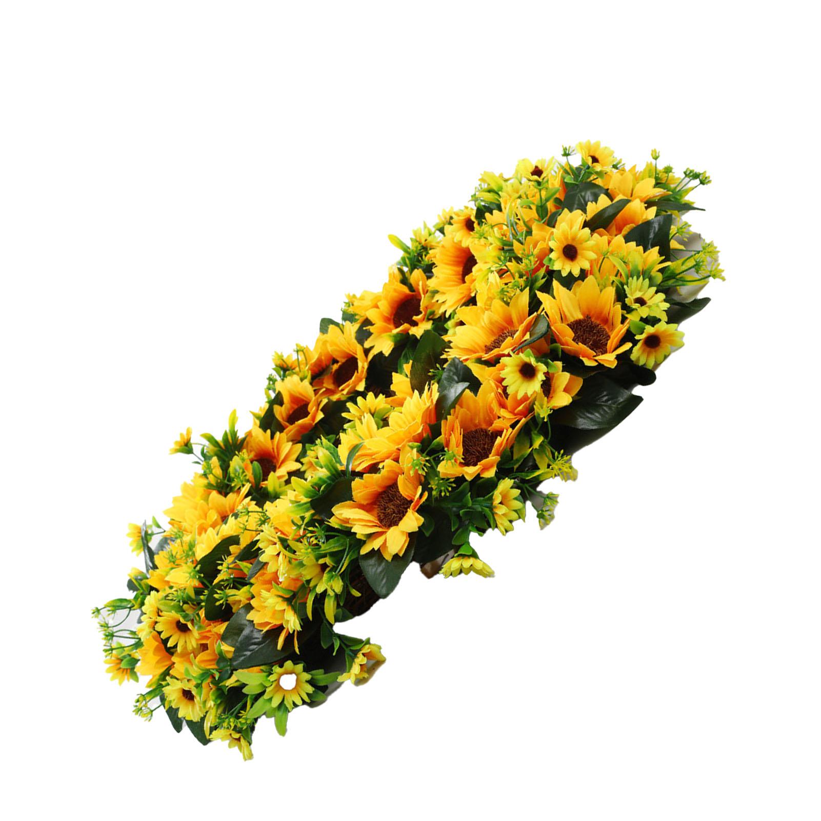 

Artificial Sunflower Wreath With Green Leaves Hanging Faux Spring Wreath for Front Door Entryway Wall Home Decor