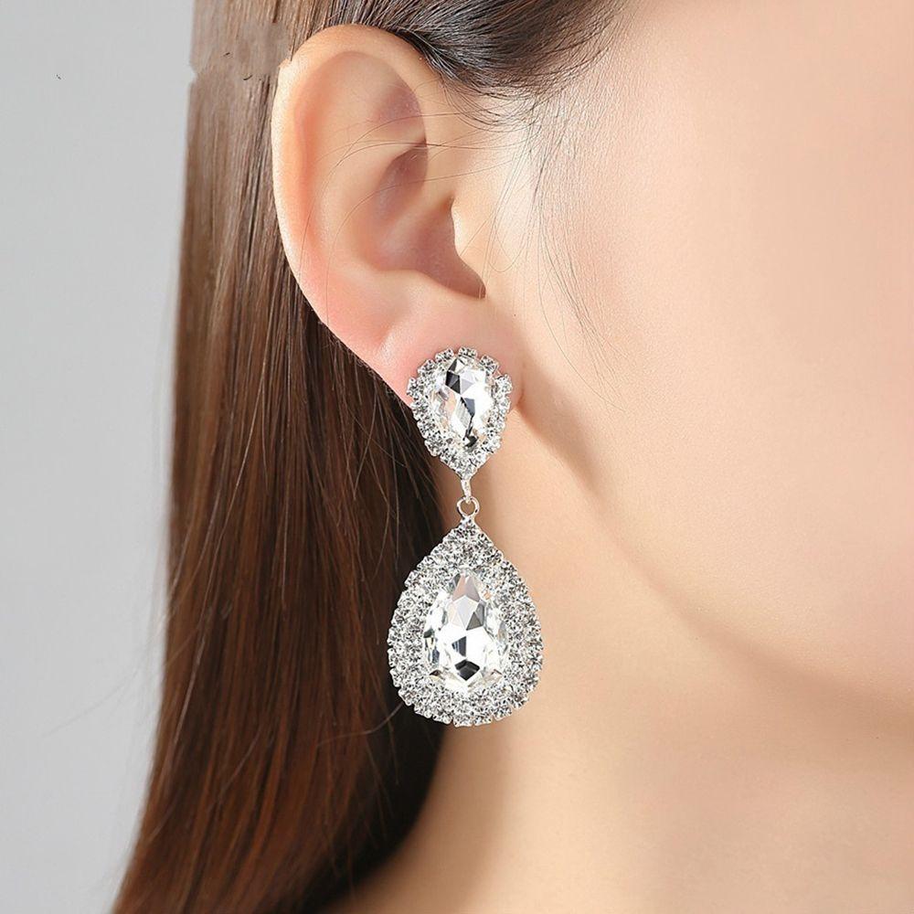 

Women Bridal Sparking Tear Drop Earrings Wedding Long Earrings Jewelry Accessories