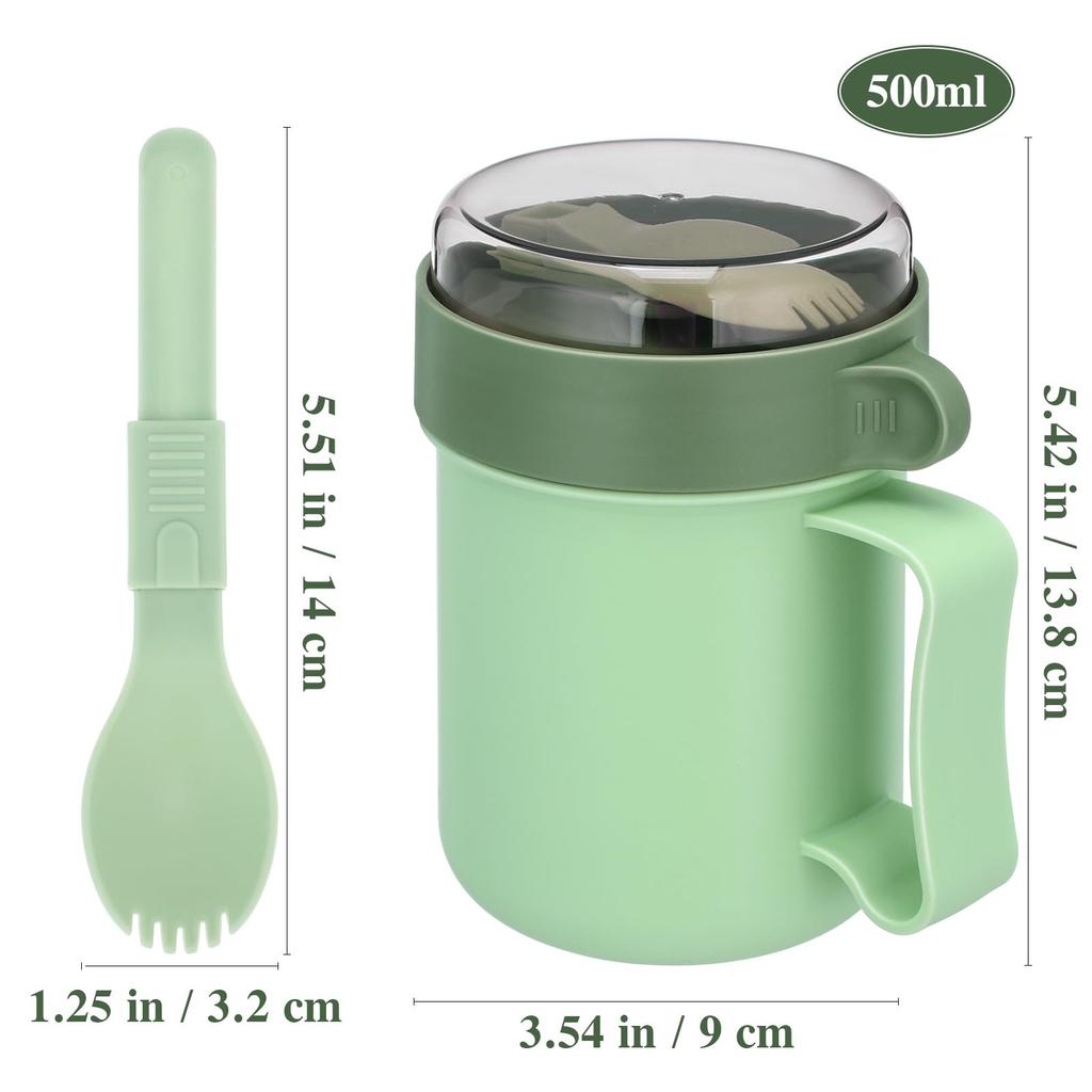 NUOLUX 500ML Soup Leakproof Lunch Jar with Lid and Spoon Color Random Microwave-Safe Jar, Spoon, Green, 13.8x9cm, Green, Green, 13.8x9cm,