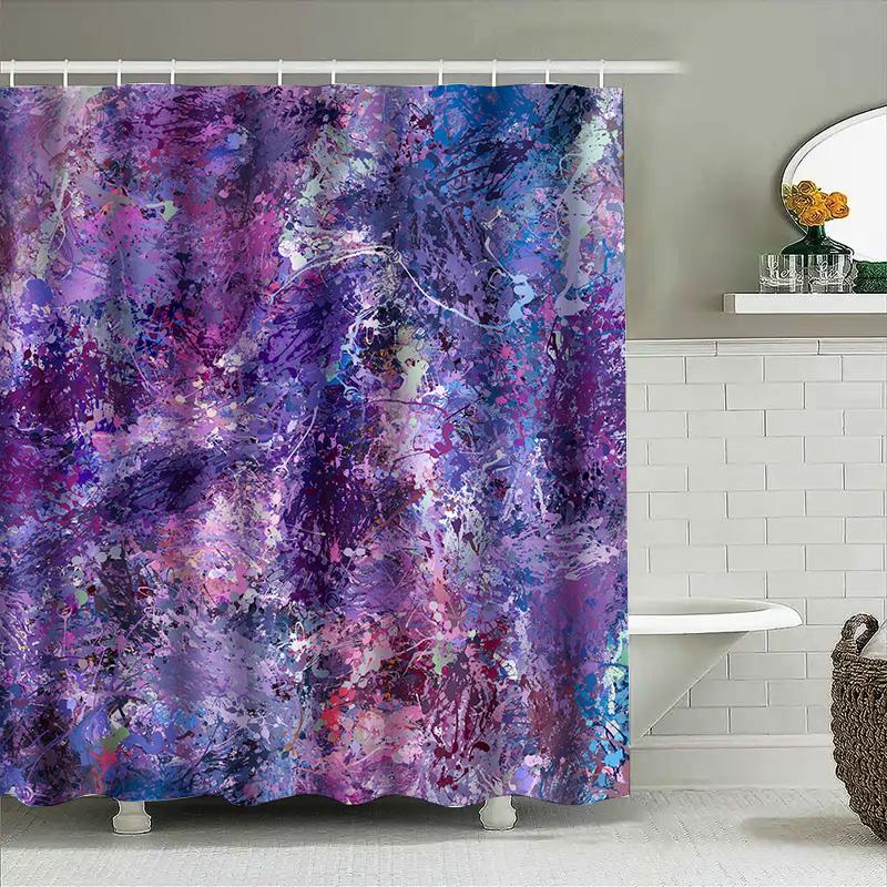 Abstract Bathroom Shower Curtain With Purple, Pink Blue Artistic Design Modern Home Decor For Bathtub 72 X 84 Inches (183Cm X 21