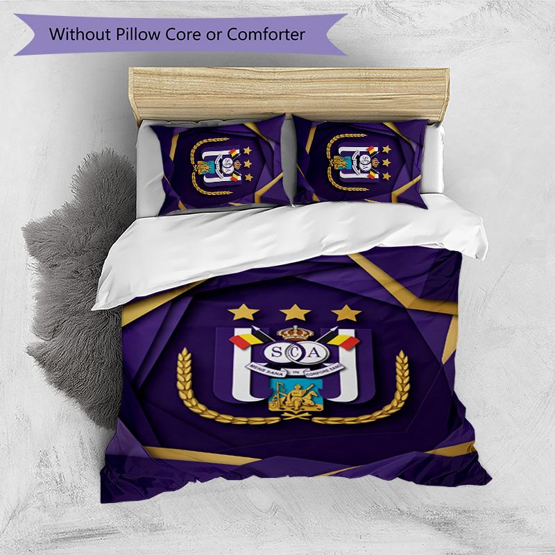 Set Lenzuola 3 Pezzi Stampato FC Anderlecht Traspirante Copripiumino con Federe Biancheria da Letto Decorativa per Camera da Letto Casa