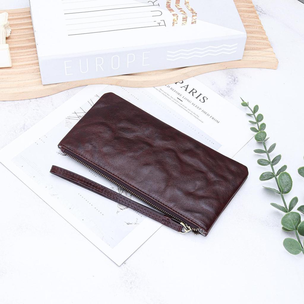 Unisex Retro Vegetable-Tanned Leather Wallet & Phone Clutch