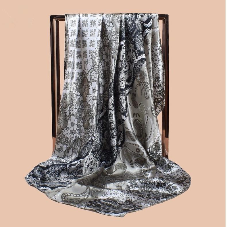 High Quality Silk Scarf Scarf Top Headwraps Women Four Seasons Hair Scarves Hijab Foulard Luxe Bandana Femme Headscarf 90*90Cm
