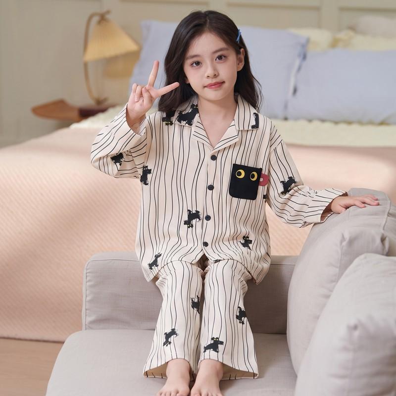 100% Cotton Long Sleeve Girls Pajamas Set Cartoon Print Sleepwear Kids 8 Years Comfortable Home Outfit