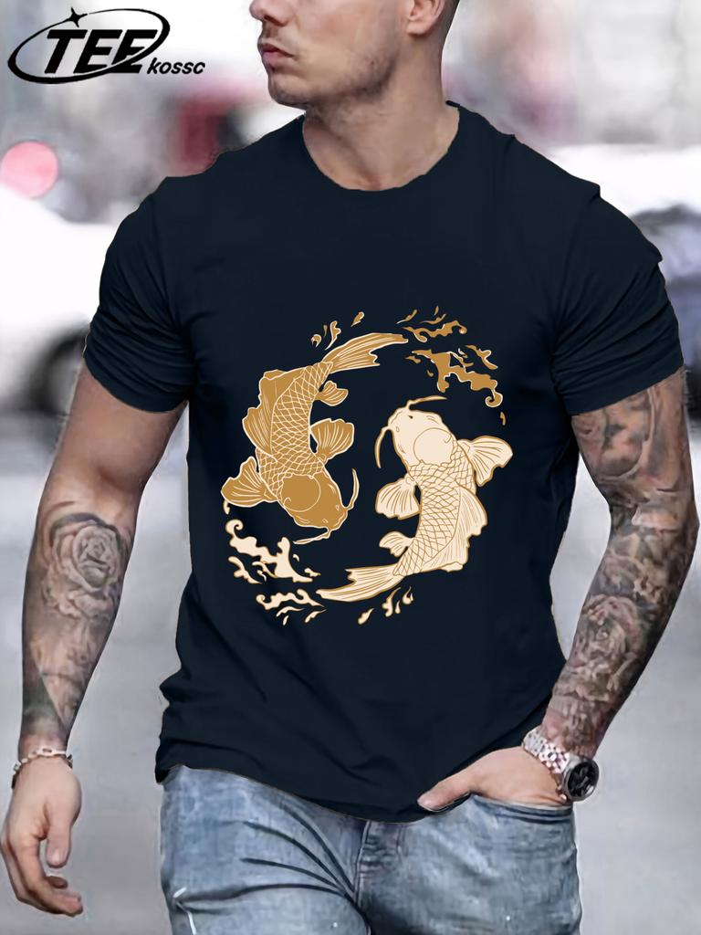 Japanese Harajuku Koi Print TShirt Men Fashion Loose Cotton Short Sleeve ONeck Summer Clothes Unisex Casual Soft Streetwear