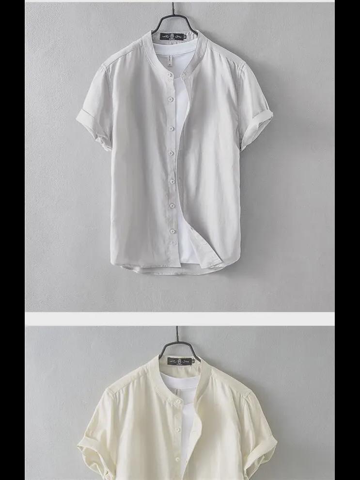 Men's Chinese Stand Collar Linen Shirt - Short-Sleeve, Loose Fit, Summer Casual Trend